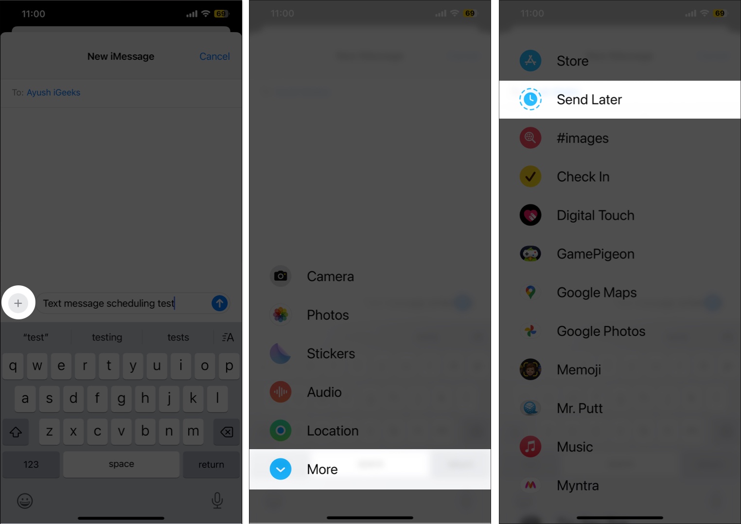 Tap Send later in Messages app in iOS 18