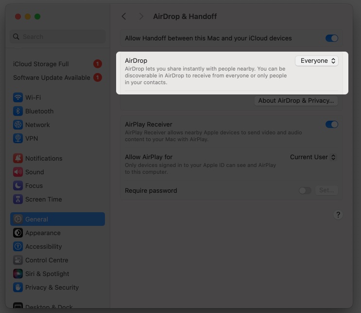 Adjust AirDrop settings on Mac