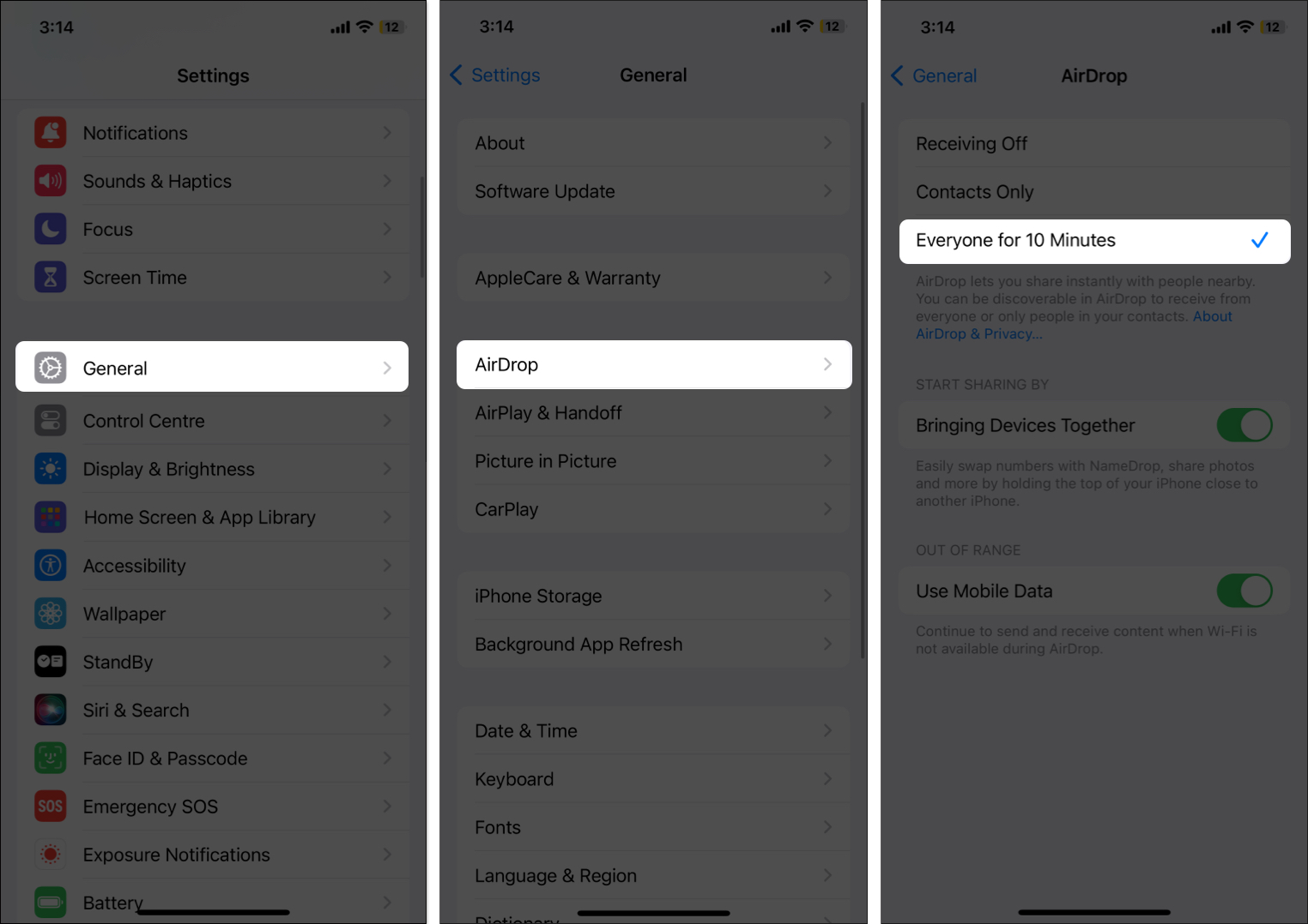 Adjust AirDrop settings to everyone on iPhone