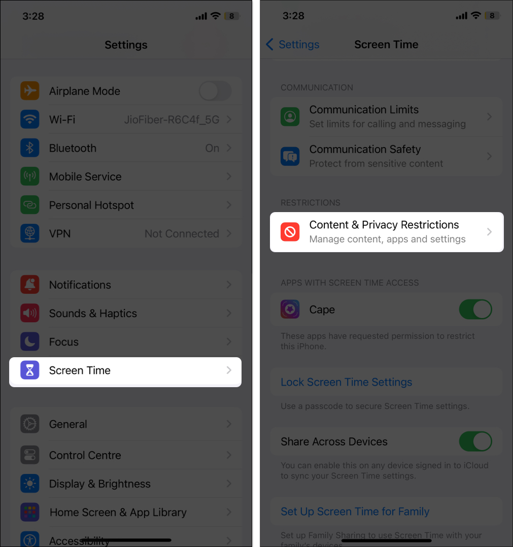 Check AirDrop restrictions in Screen Time on iPhone