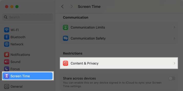 Go to Content Privacy from Screen Time on Mac