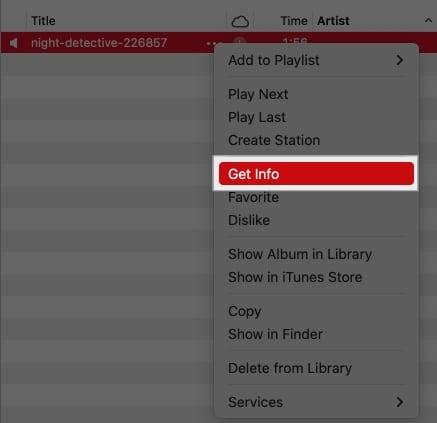 Right click on song and select Get Info