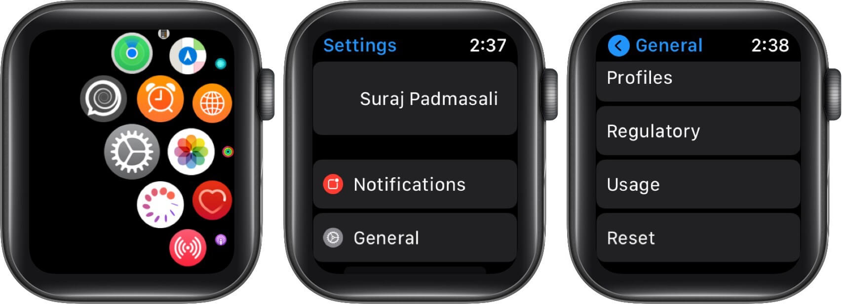 open settings tap on general then tap on reset on apple watch 1