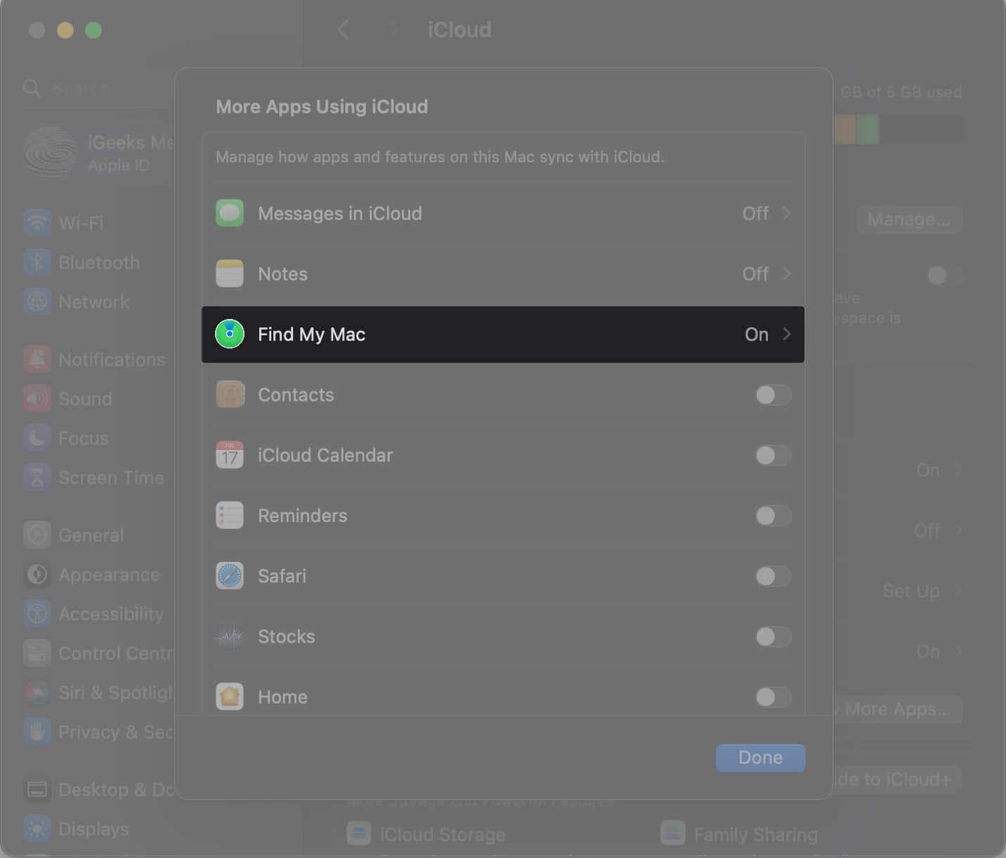 Find My Mac under More Apps Using iCloud