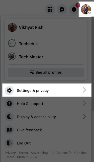 Select Profile icon, tap Settings and Privacy