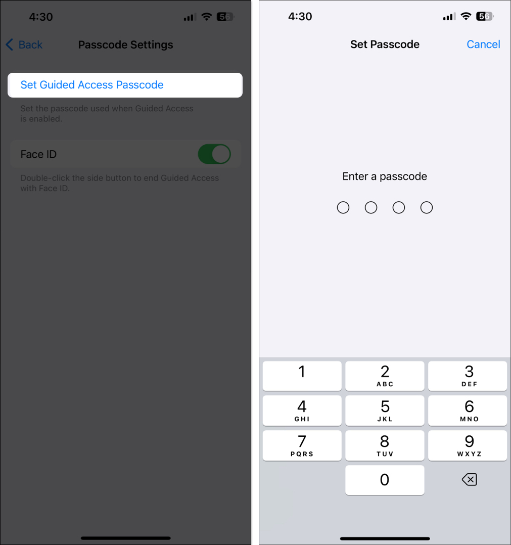 Tap Set Guided Access Passcode and enter a passcode