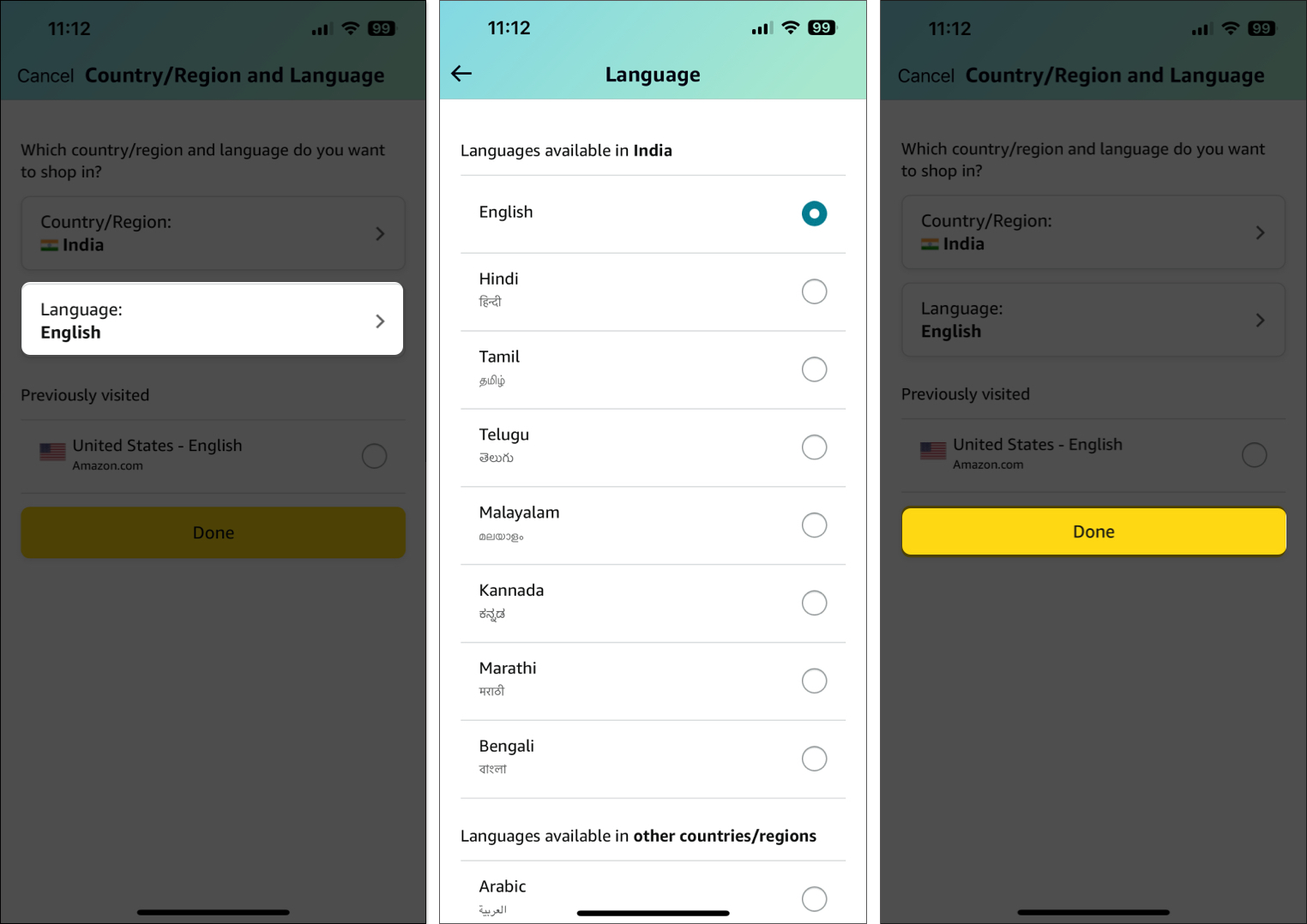 Tap on Language to change Amazon app language on iPhone