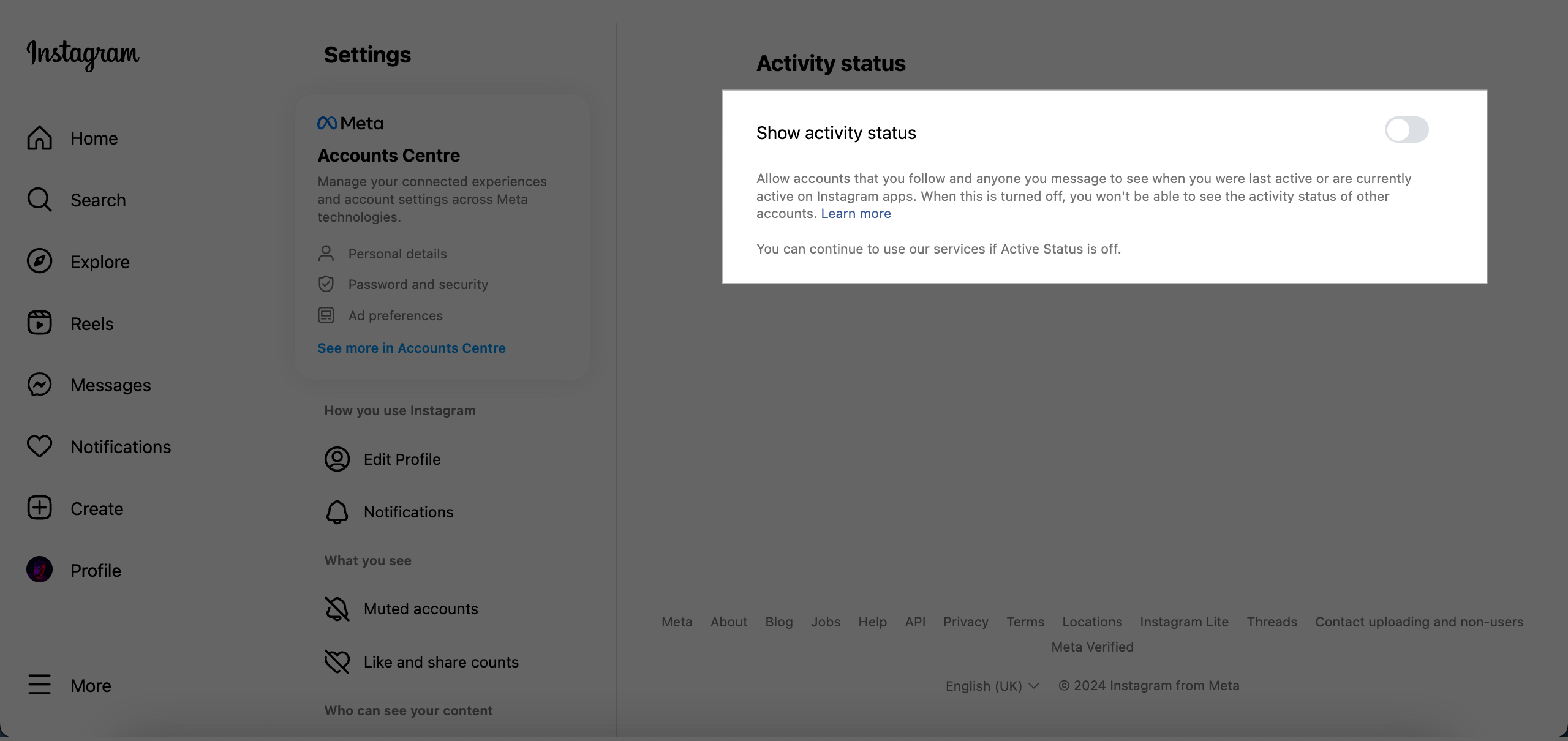 Toggle off Show activity status