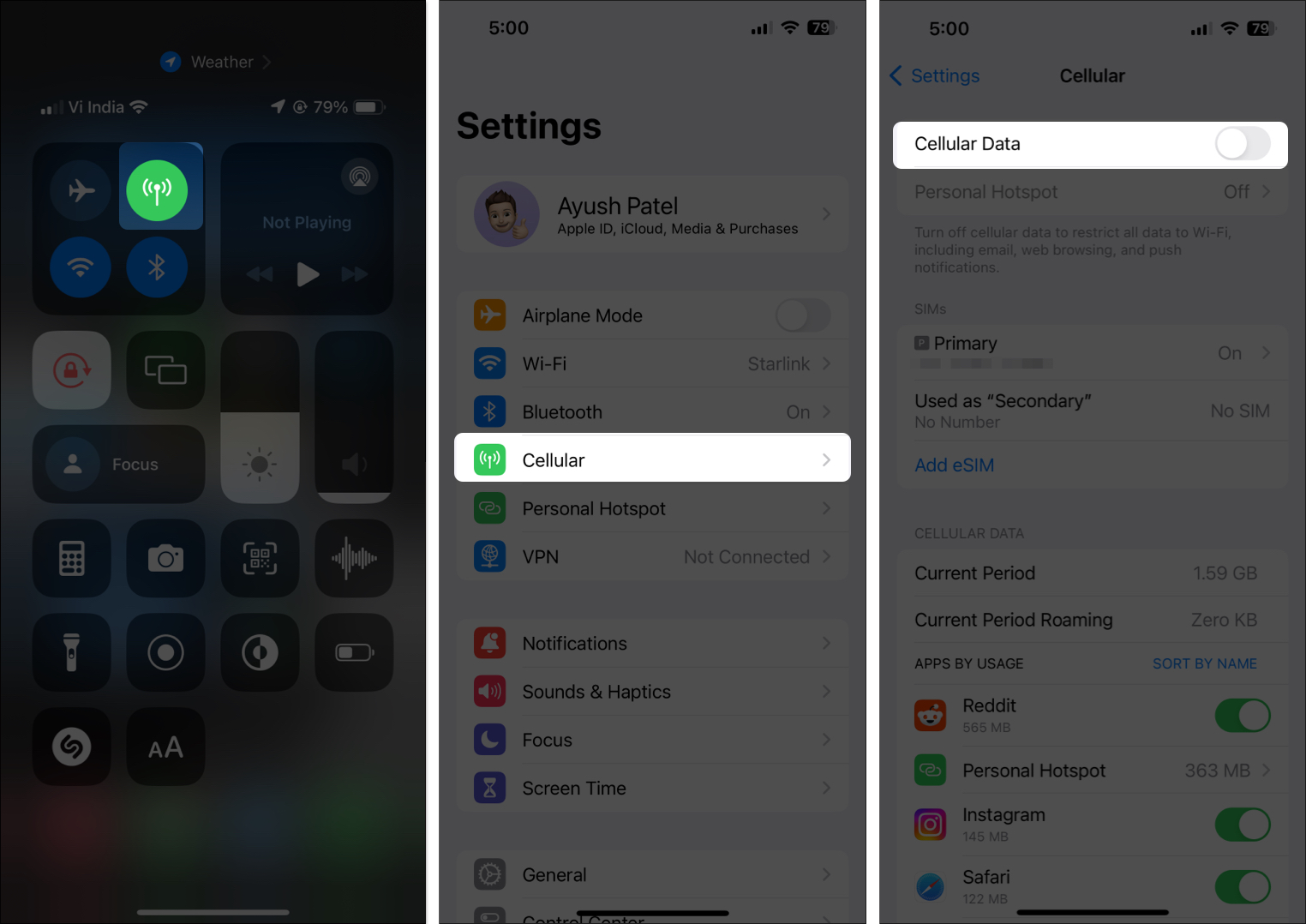 Turn off cellular data from control center or from settings