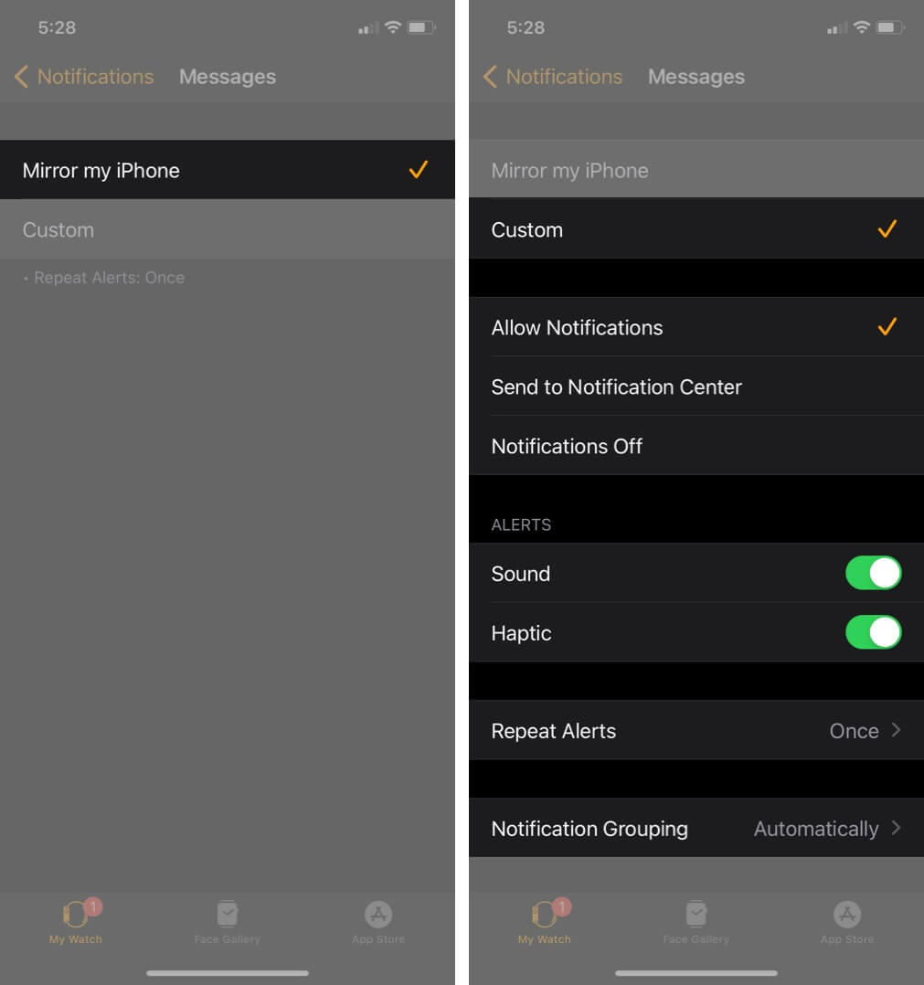 check notifications are enabled for in built apps in ios watch app