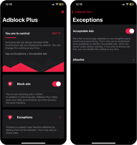 Adblock Plus iPhone Safari extension