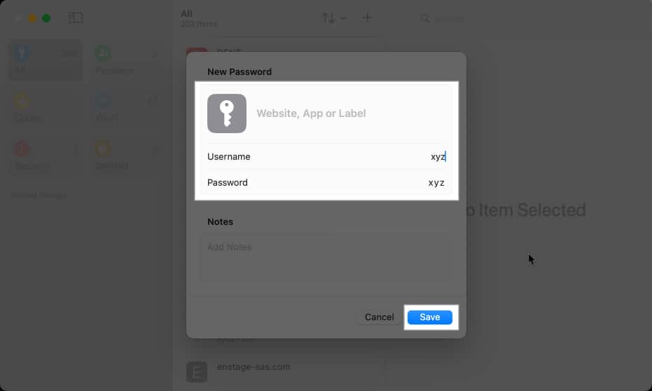 Add details, tap Save to add new Password