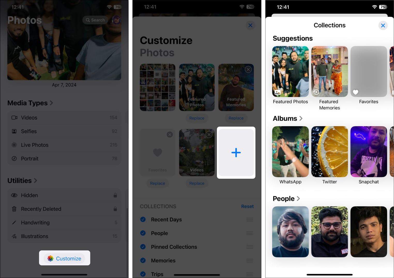 Add new collection to customize Photos app on iPhone