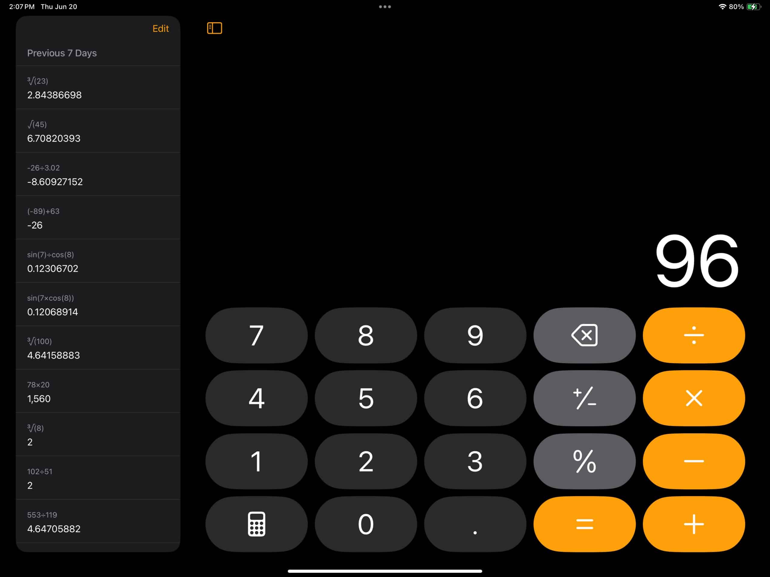 Basic Calculation in iPad Calculator app