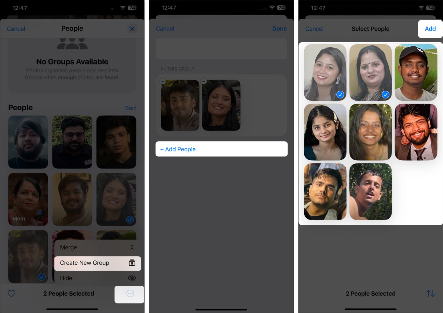 Create new group in Photos app on iPhone