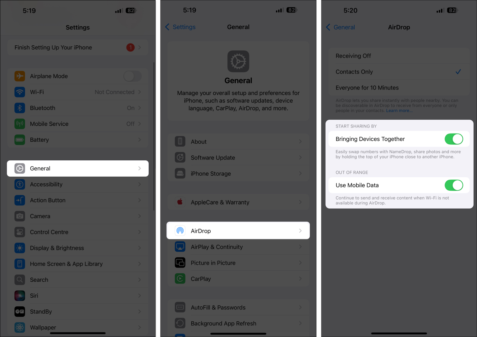Customize AirDrop Settings from iPhone