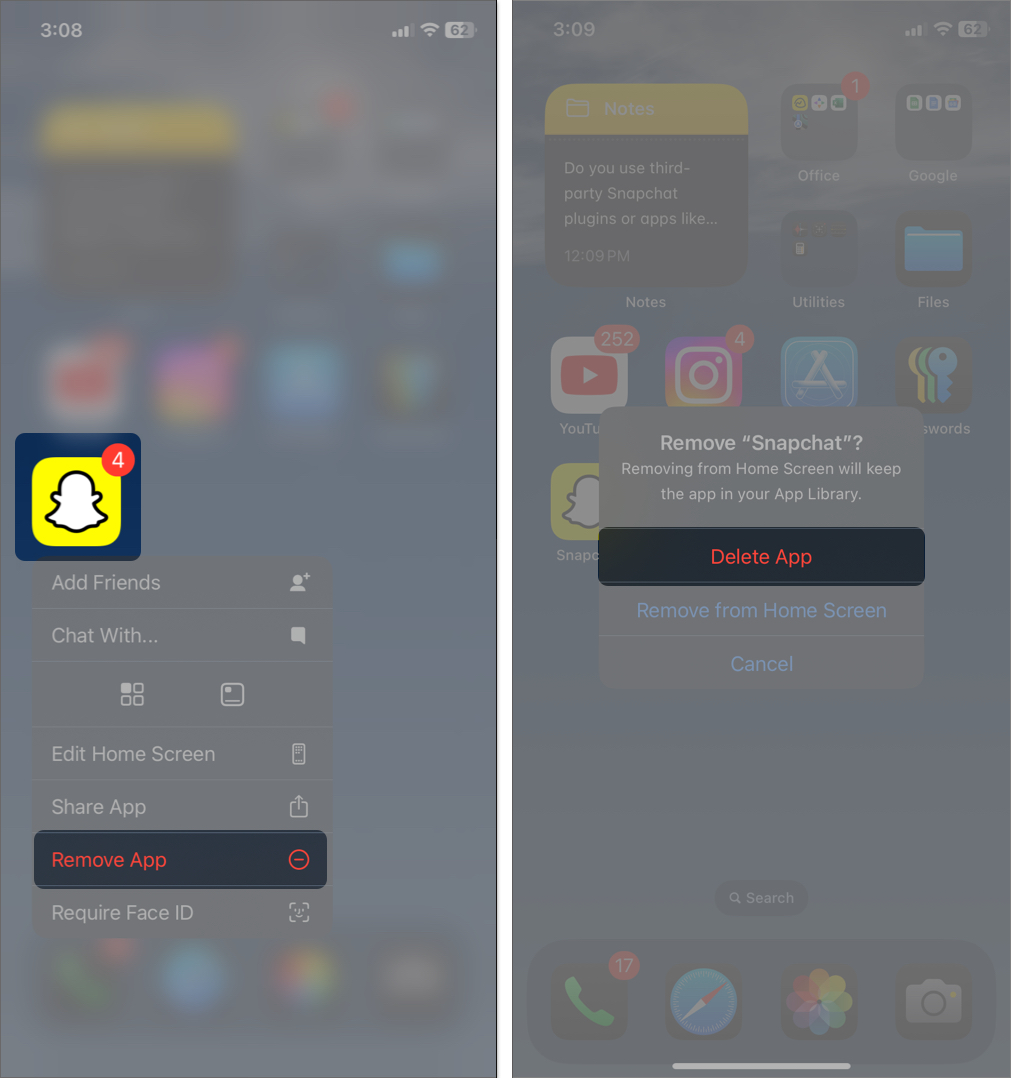 Delete Snapchat app from iPhone