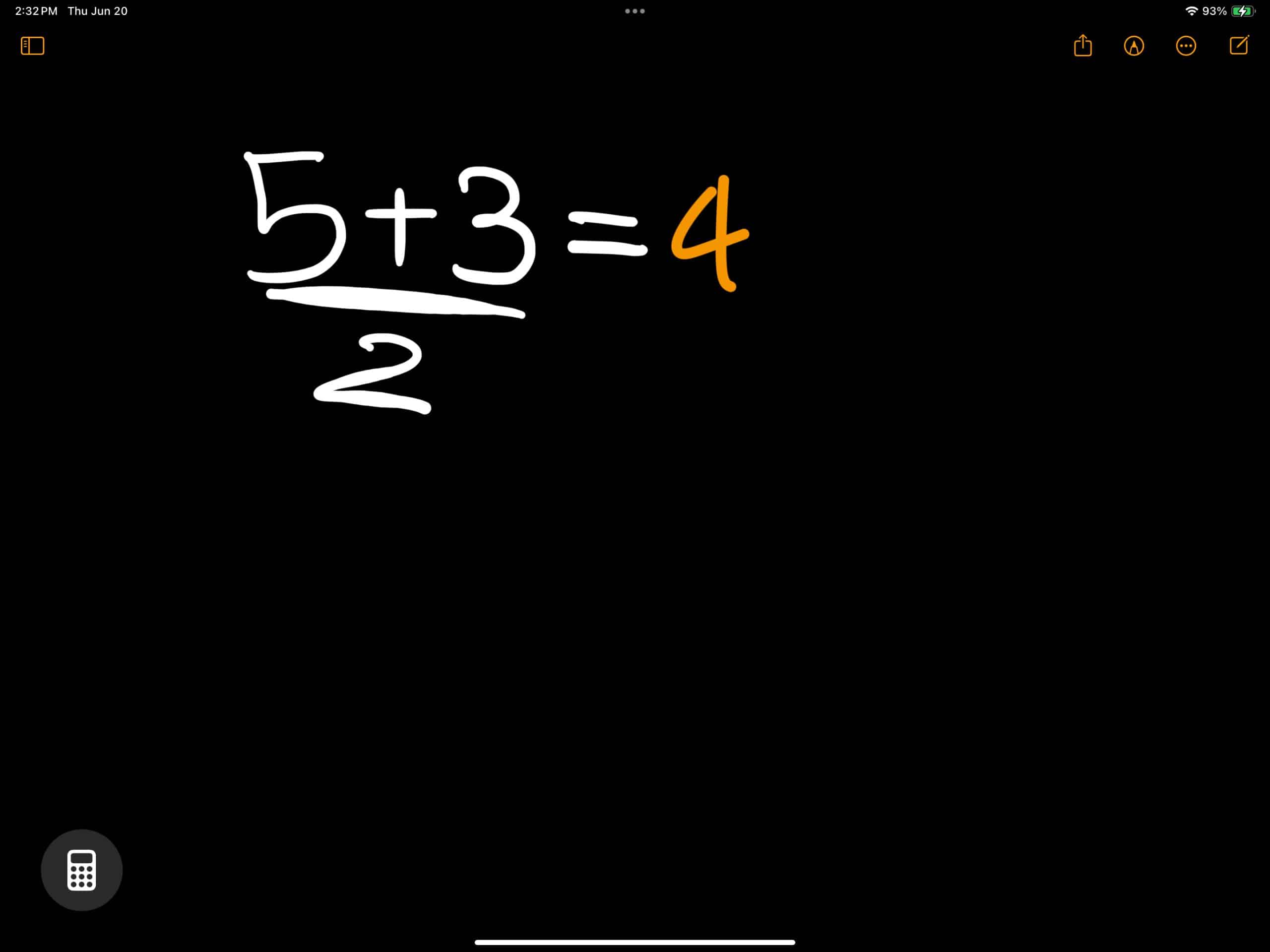Divided the equation in Math Notes to update answer automatically on iPad