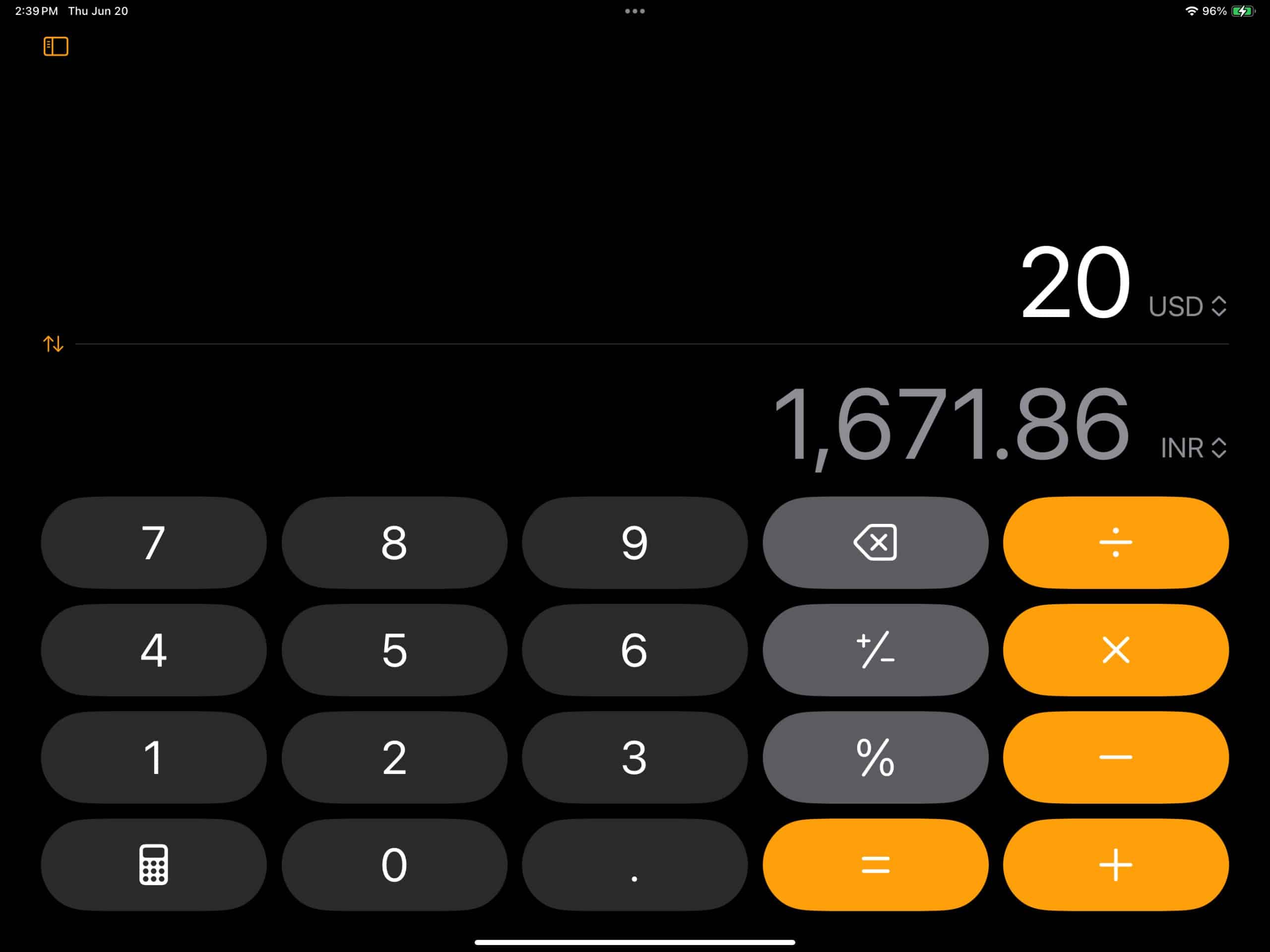 Enter number to convert in Calculator app on iPad