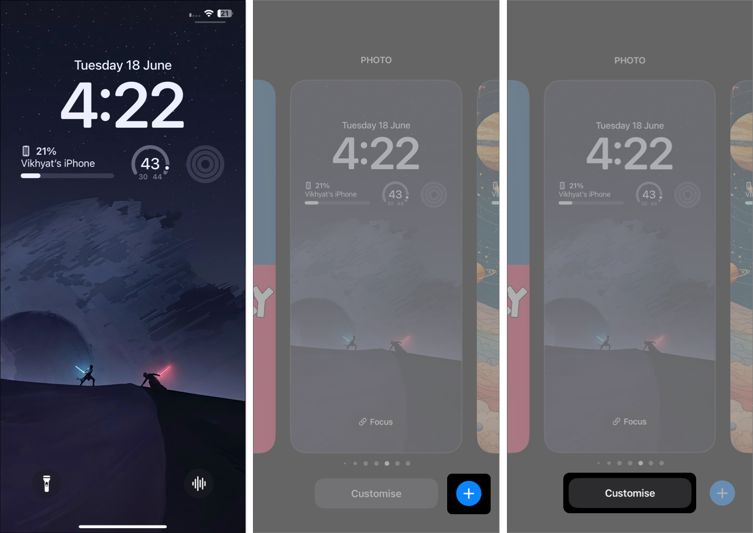 Enter to edit mode on iPhone Lock Screen to Customize
