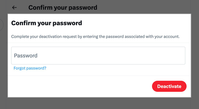 Enter twitter account password to confirm delete account
