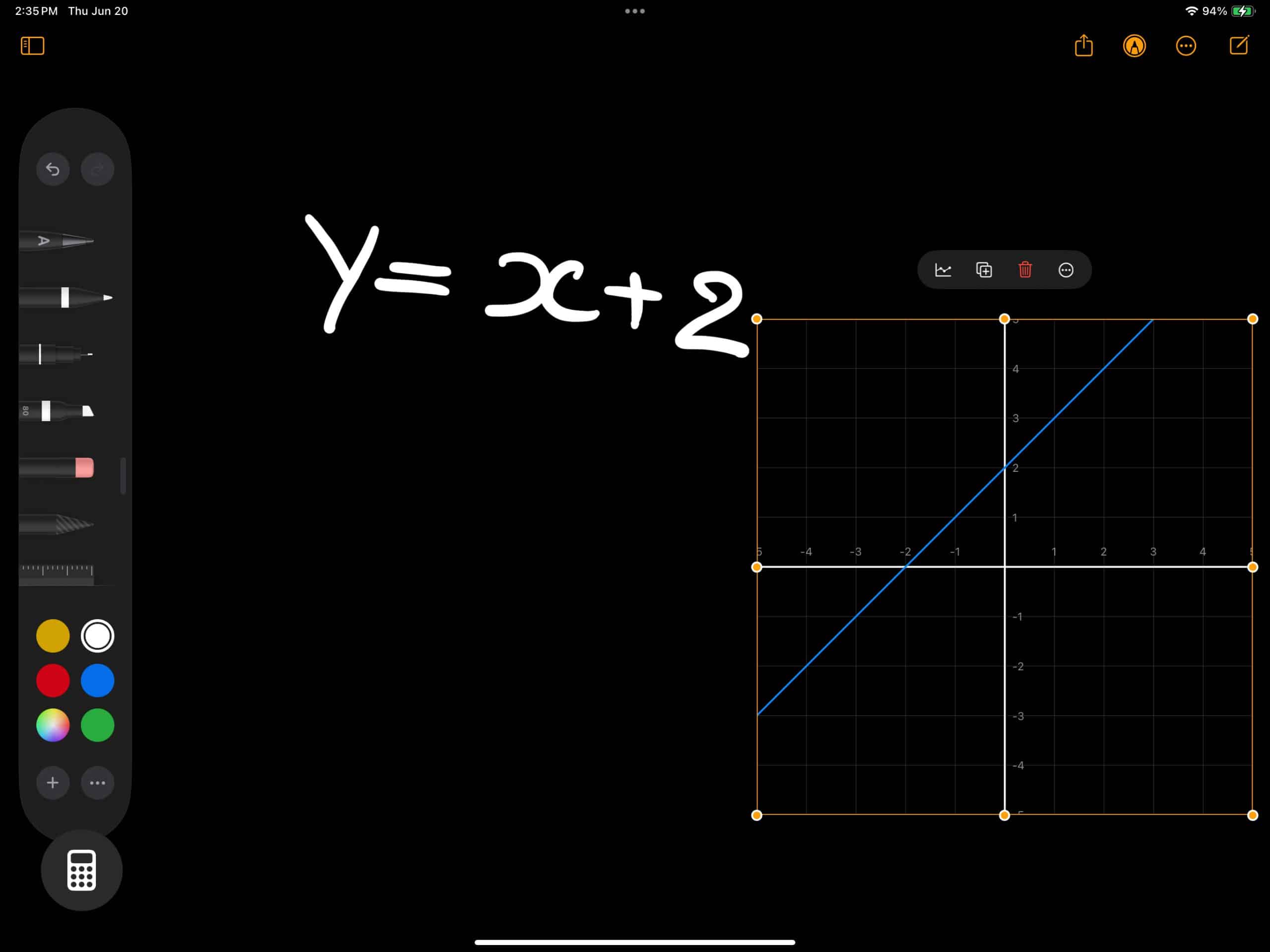 Graph added to Math Notes on iPad