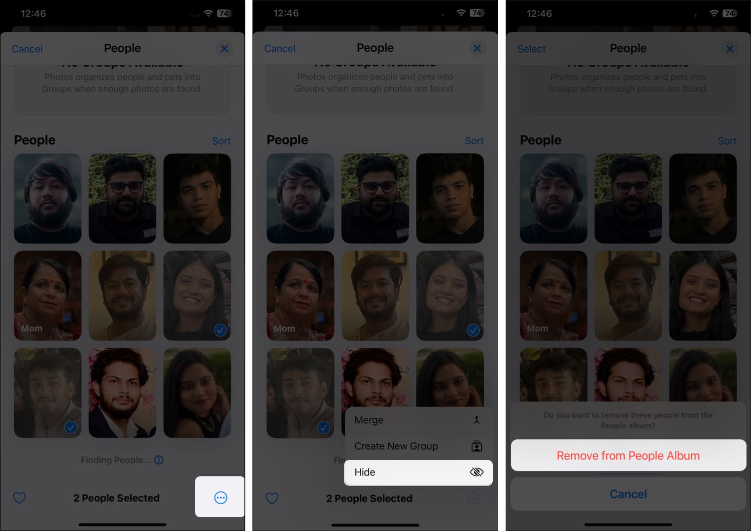 Hide people from People collections in Photos app