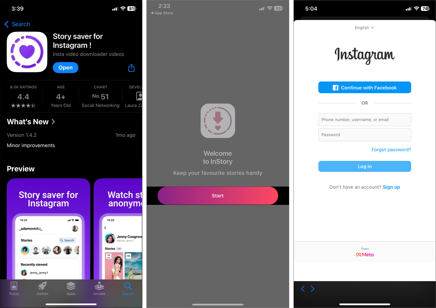 Install Instory app and login to instagram account