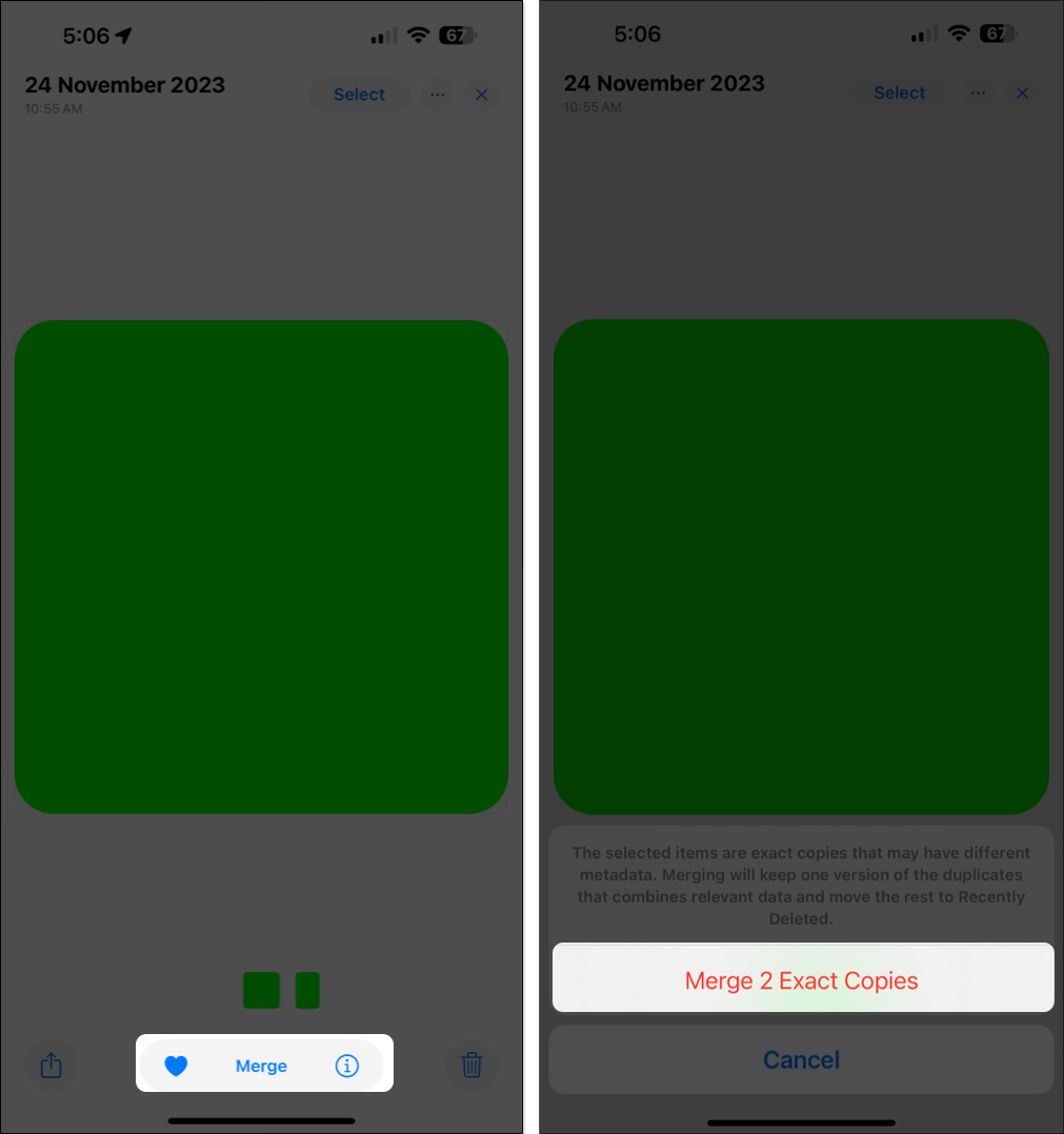 Merge duplicate images in photos app on iPhone