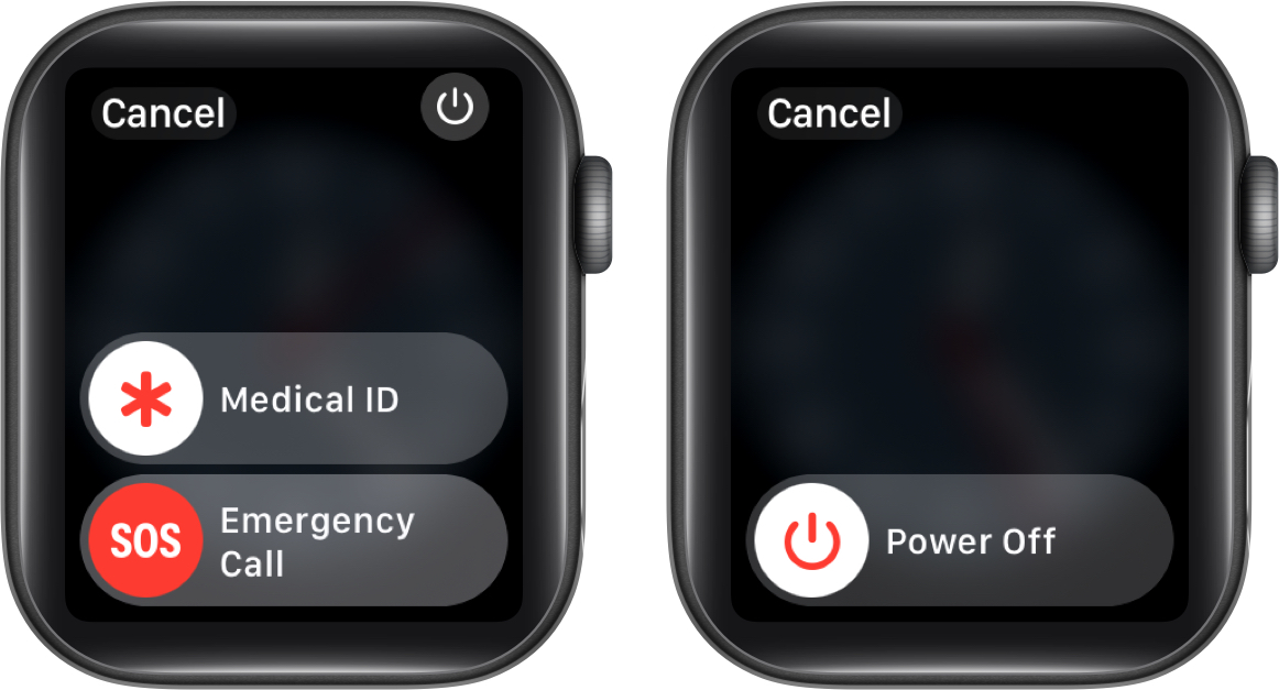 Power Off menu on the Apple Watch.