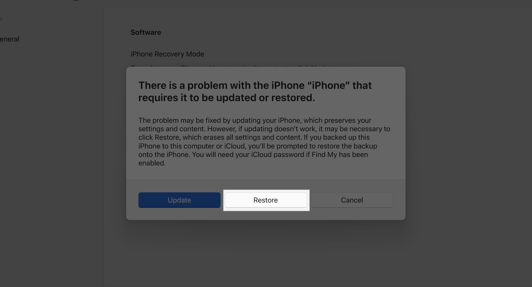 Restore iPhone passcode using windows PC