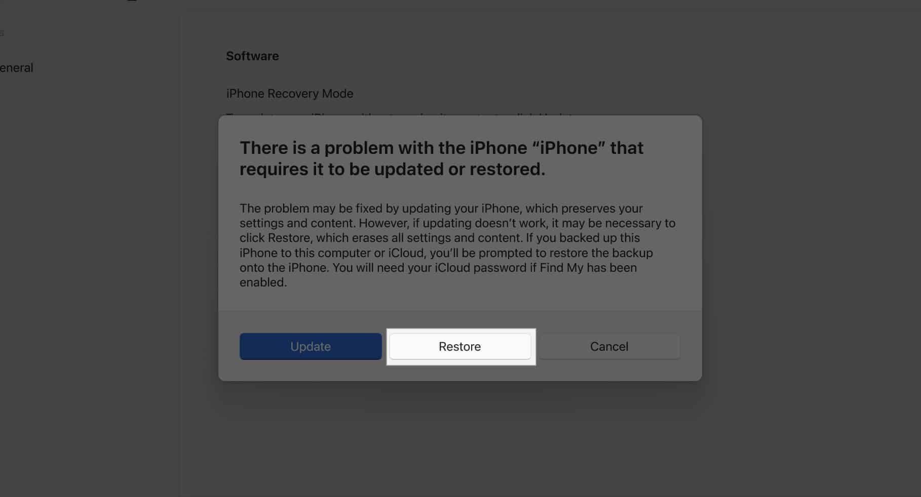 Restore iPhone passcode using windows PC