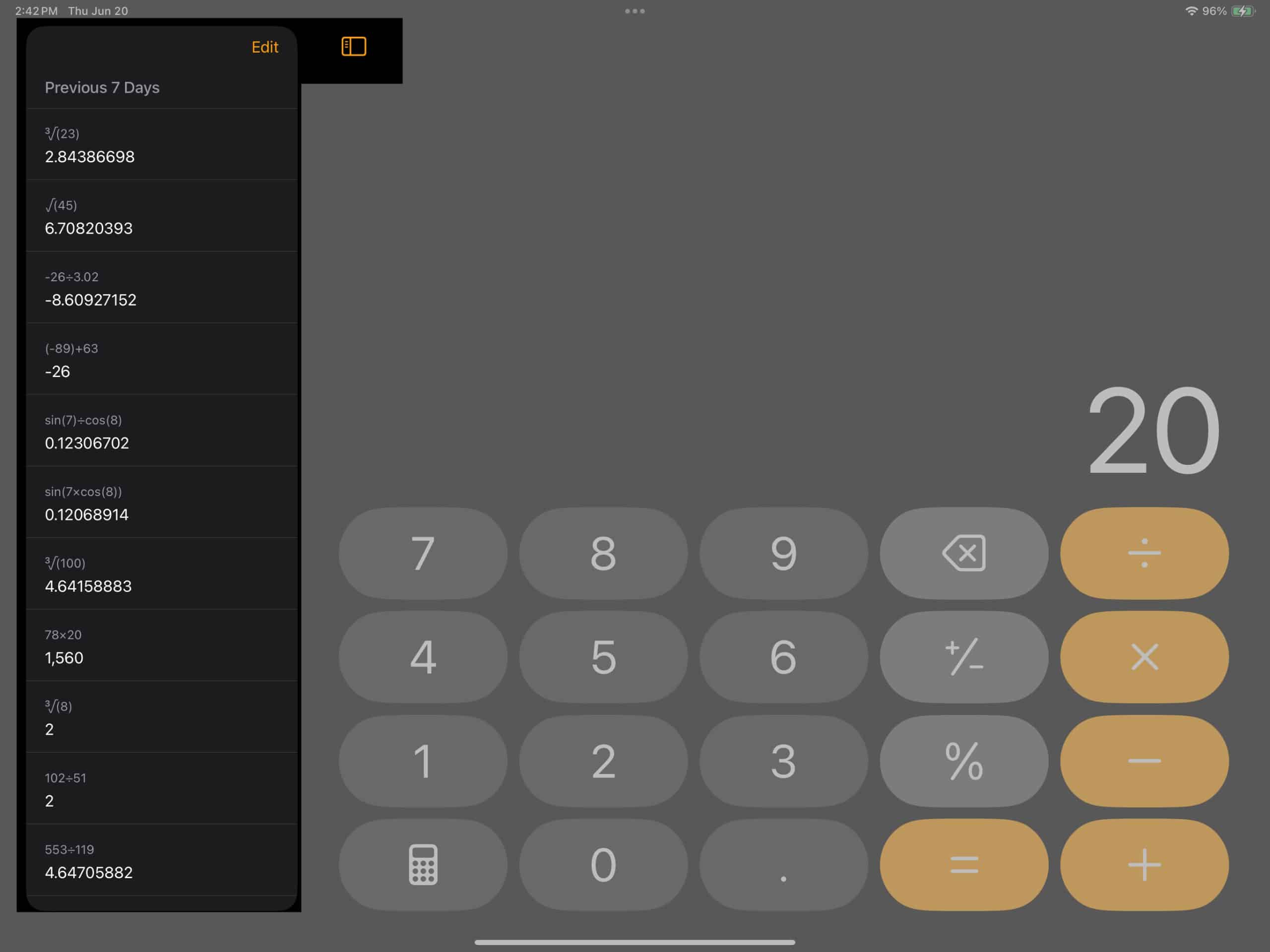 See Calculation history on iPad