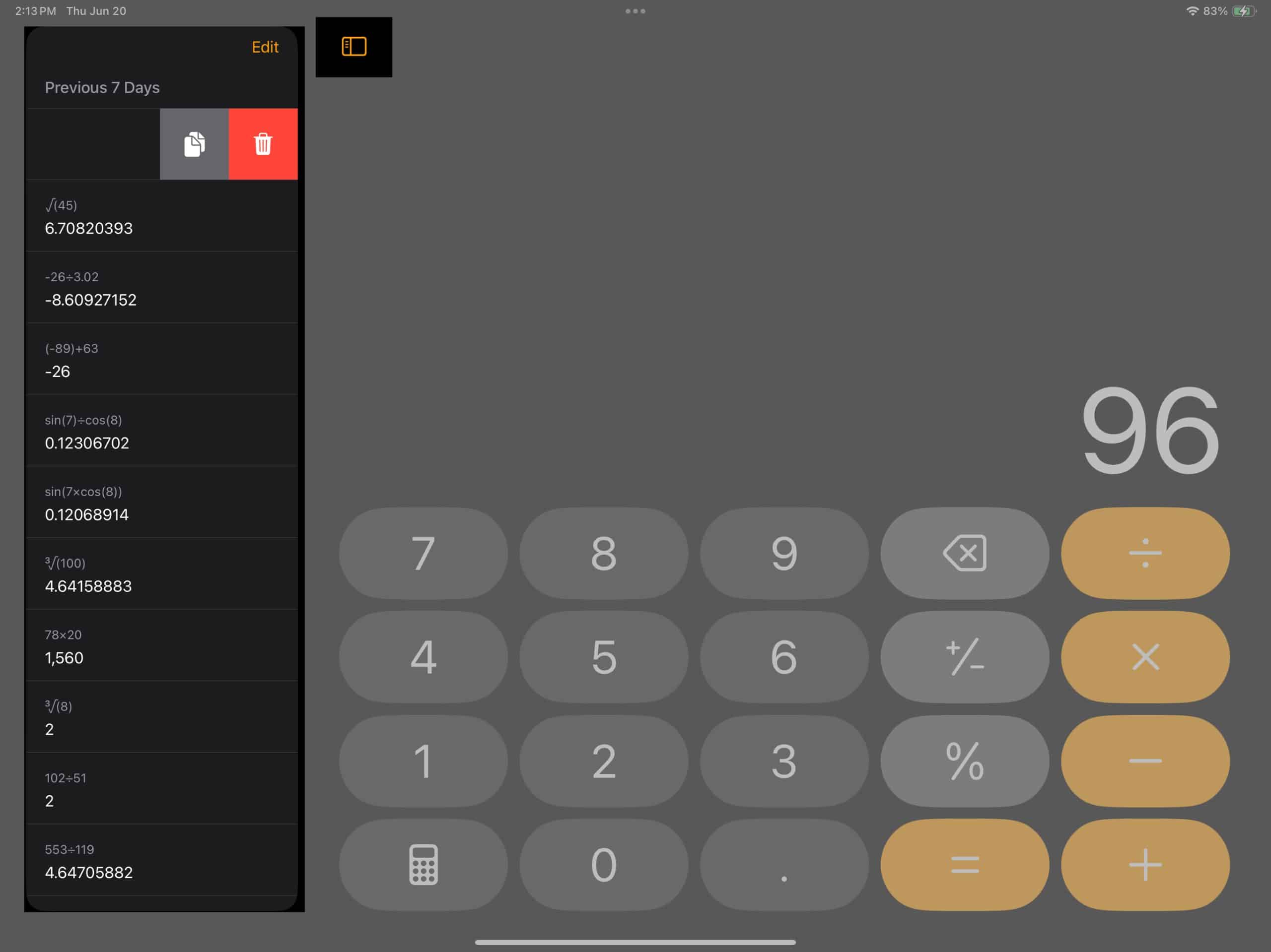 See Calculator history on iPad