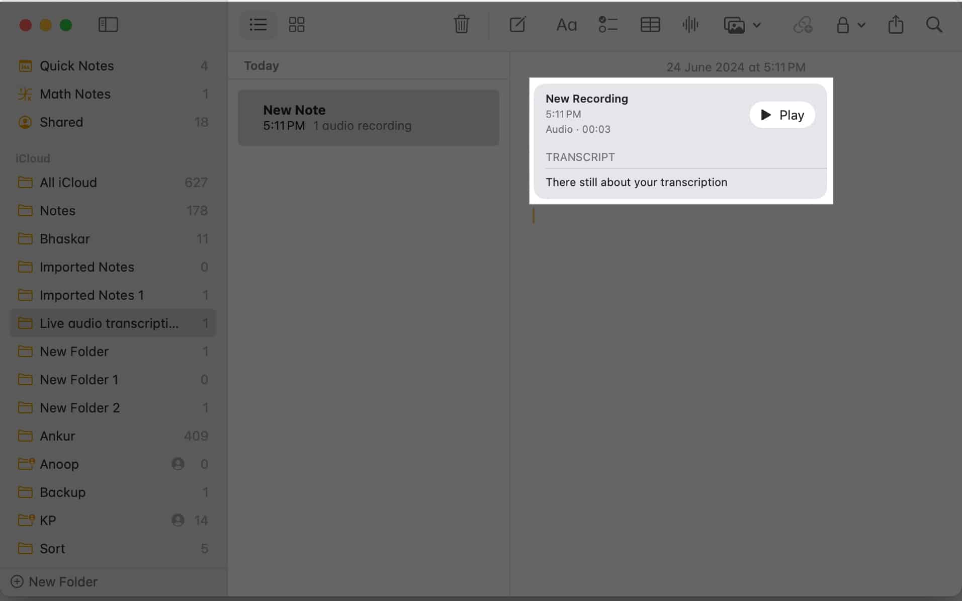 See audio transcription in Notes app on Mac