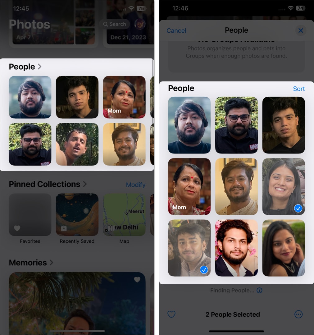 Select people you want to Hide in Photos app