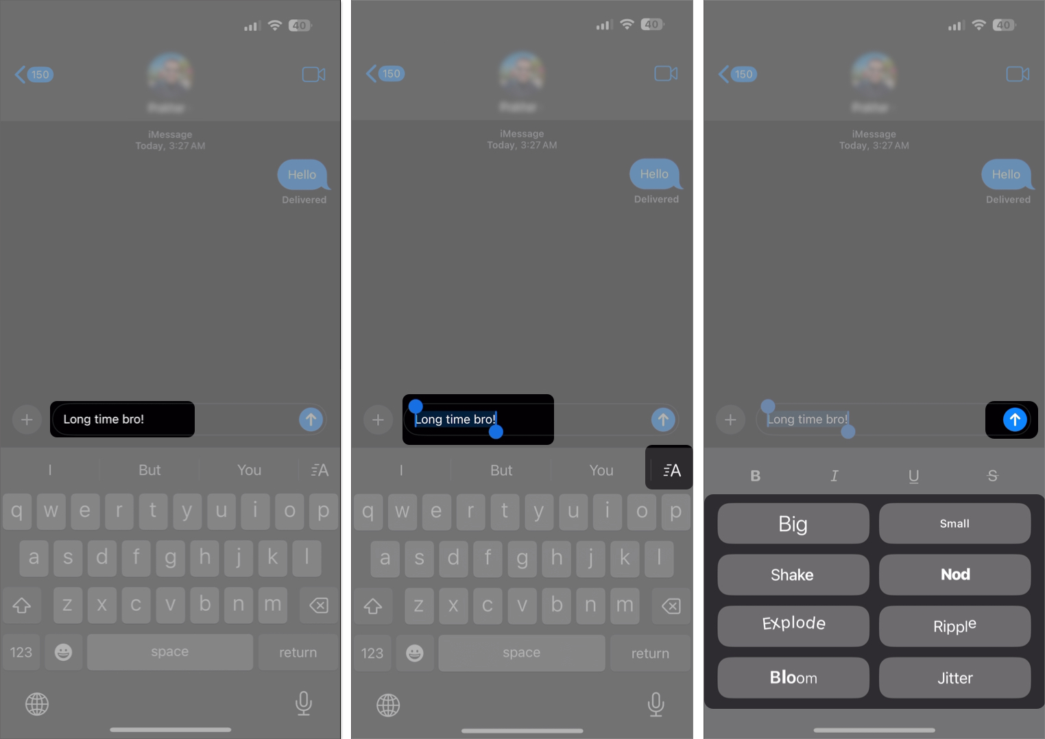 Send text message with effect in iMessage with iOS 18