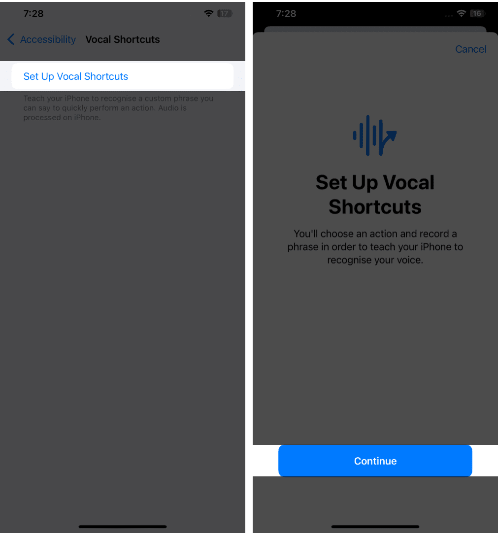 Set up Vocal Shortcuts on iPhone