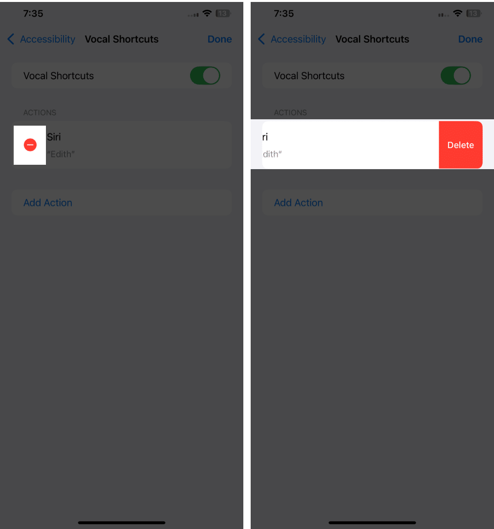 Tap on red button to delete Siri name on iPhone