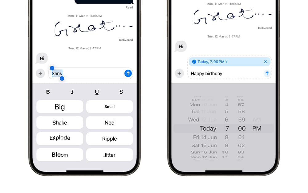 Text Message effect and Send message feature in iOS 18