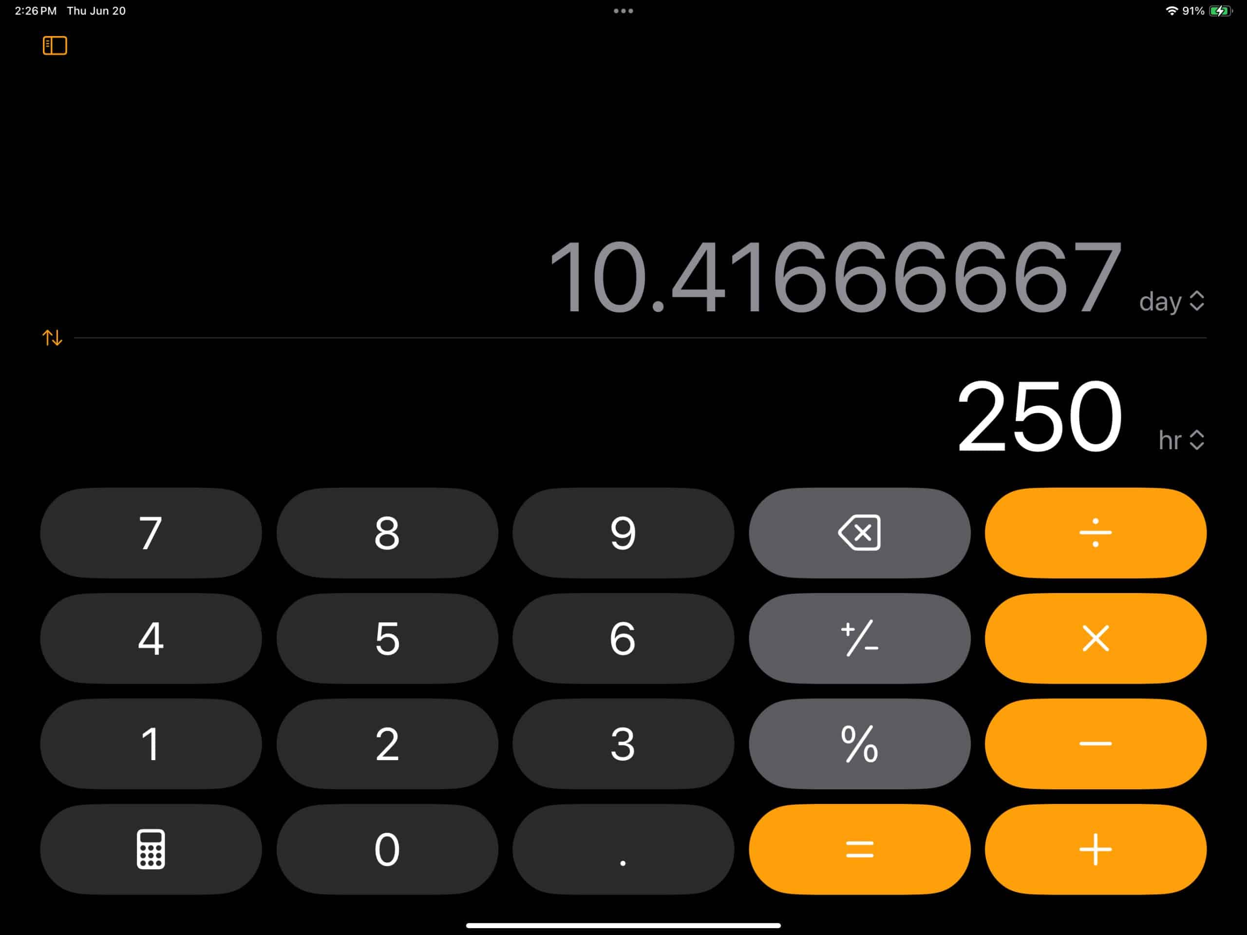 Convert using Calculator app on iPad