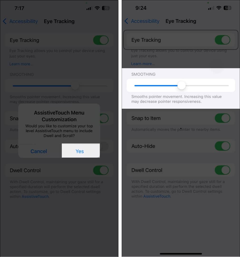 Use Smoothing slider to reduce cursor jittery movements in iOS 18