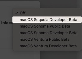 select macOS Sequoia Developer Beta