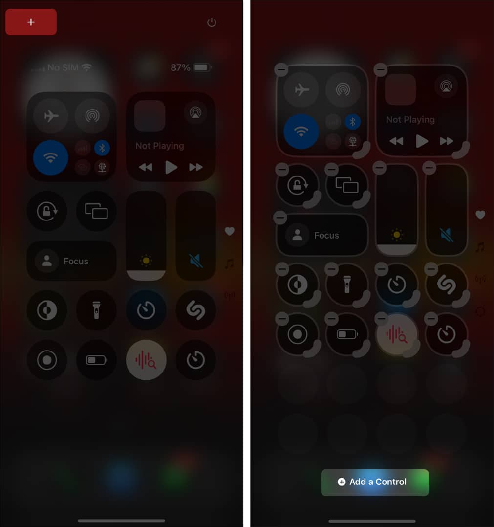 iOS 18 Control Center på en iPhone