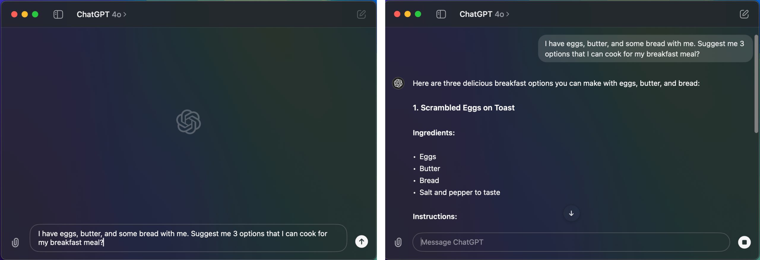 Ask questions to ChatGPT on Mac.