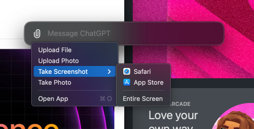 Choose to take screenshot of specific app using ChatGPT.