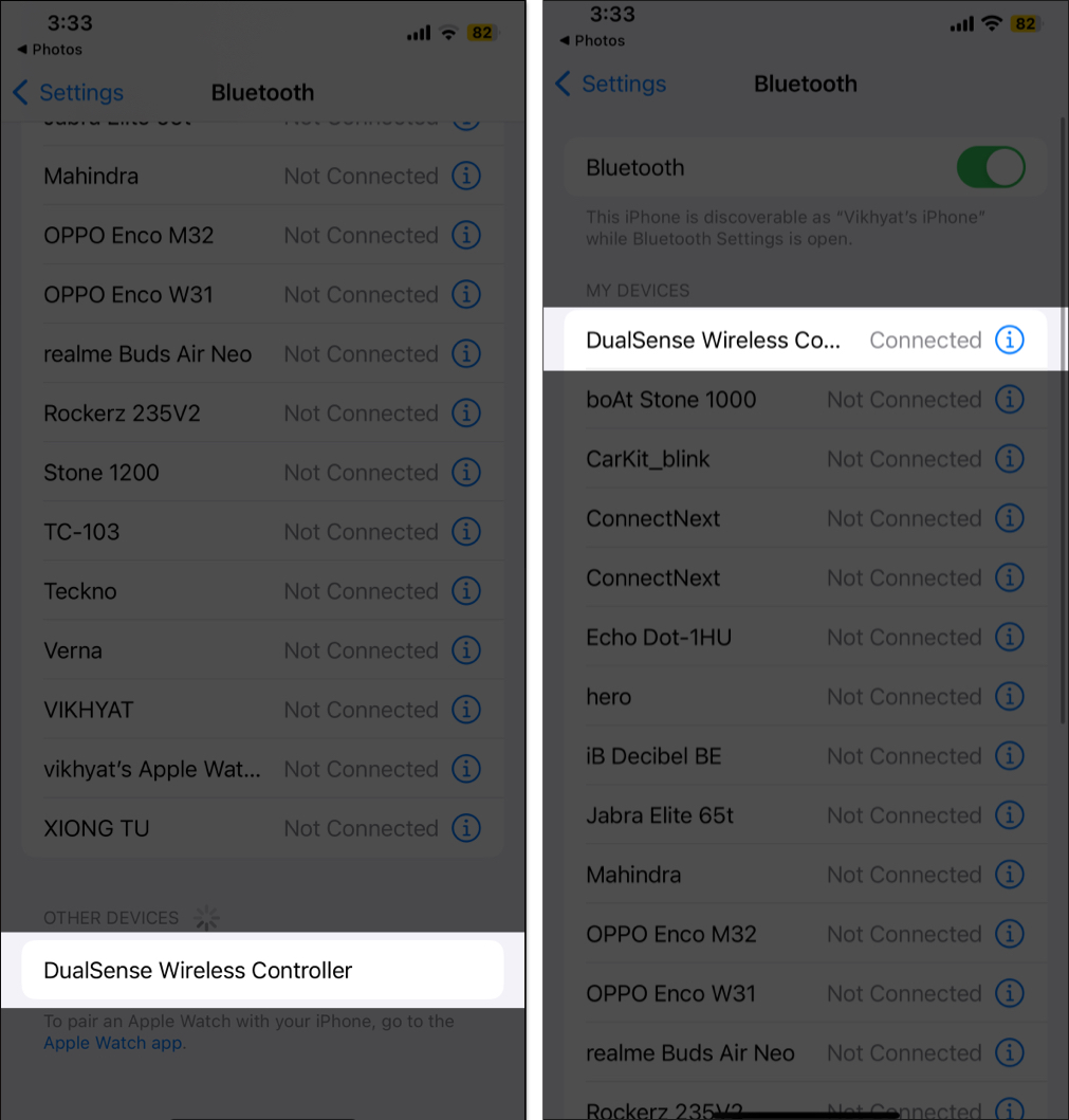 Click on DualSense Wireless Controller in Bluetooth Settings