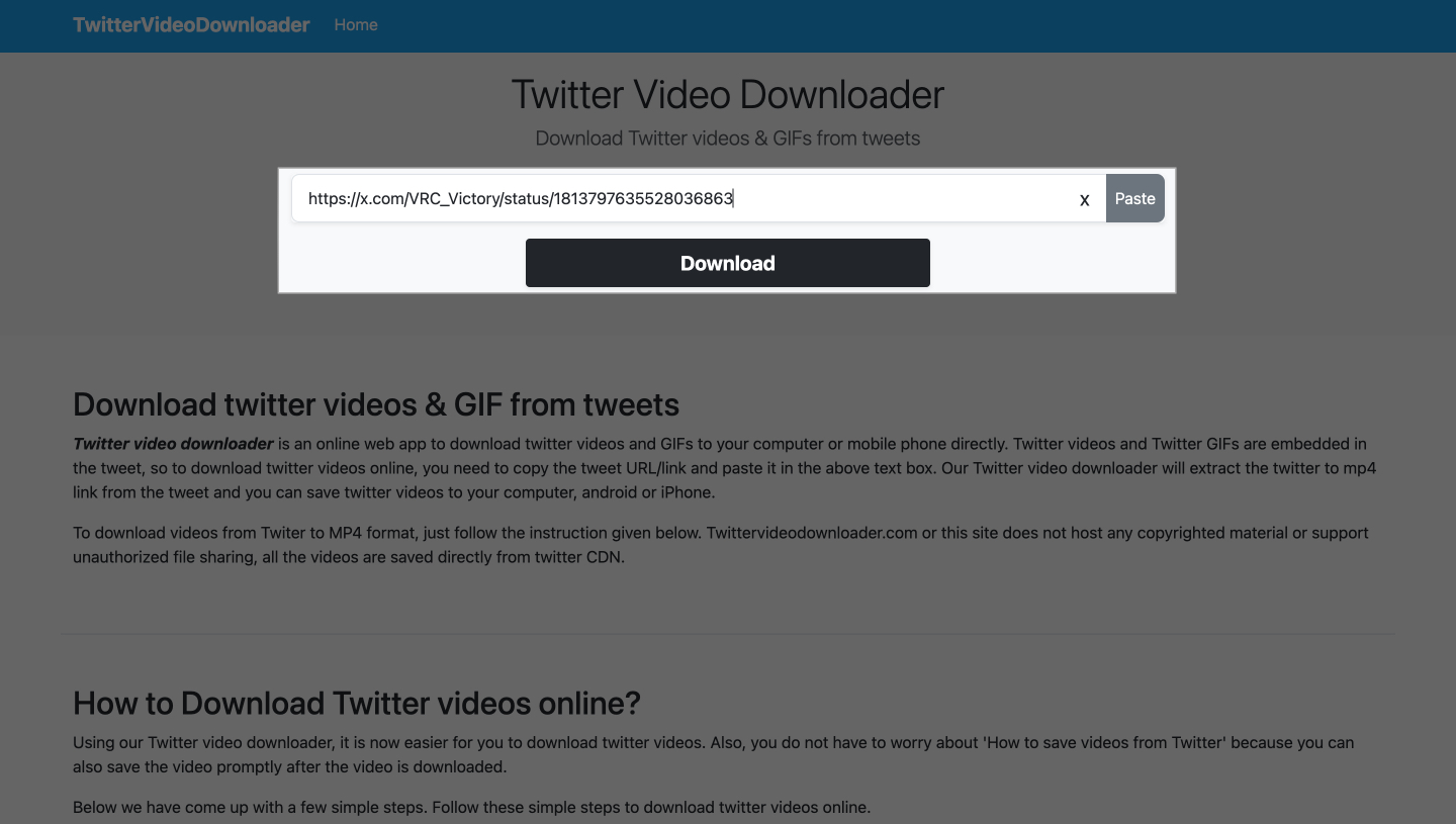 Twitter Video Downloader website.