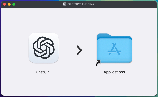 Drag ChatGPT Mac app to Applications folder to install it on Mac