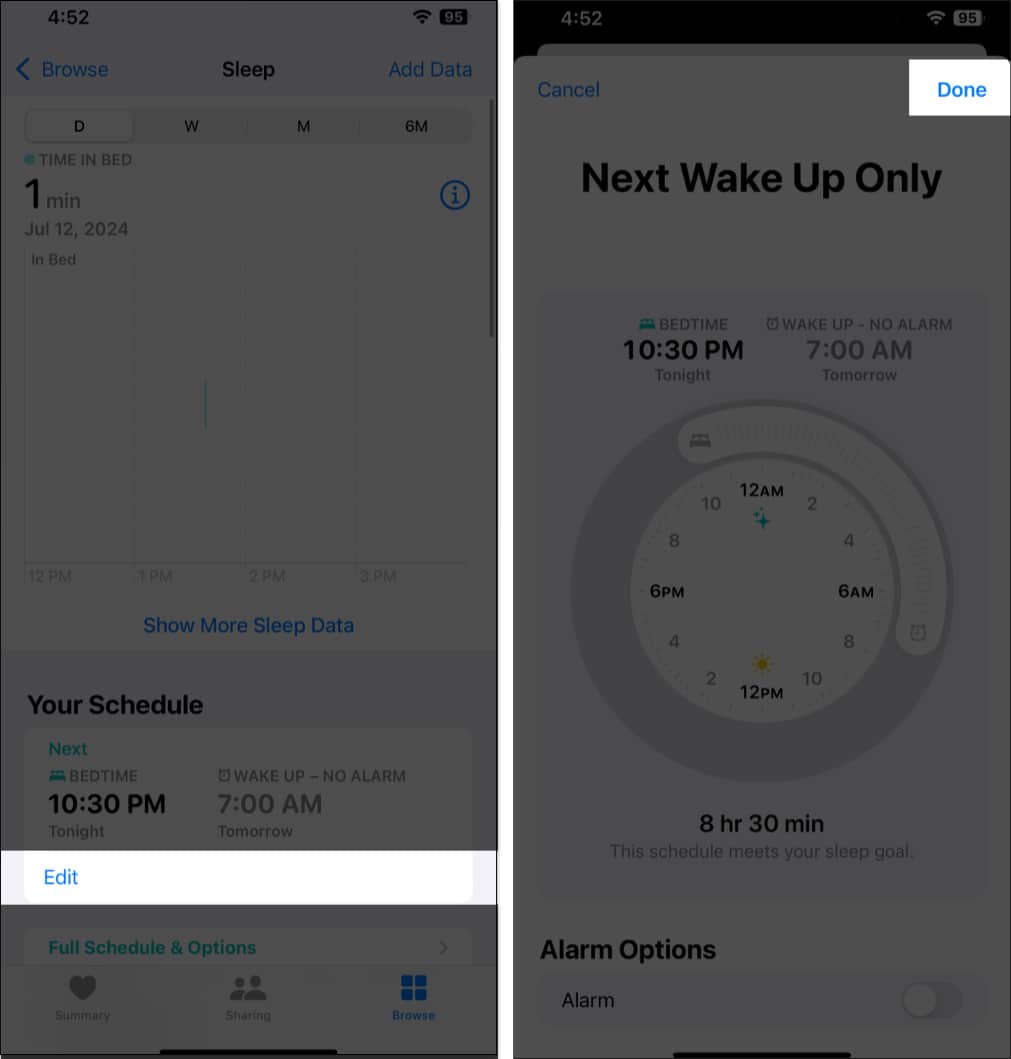 Edit Sleep Schedule in Health App on iPhone